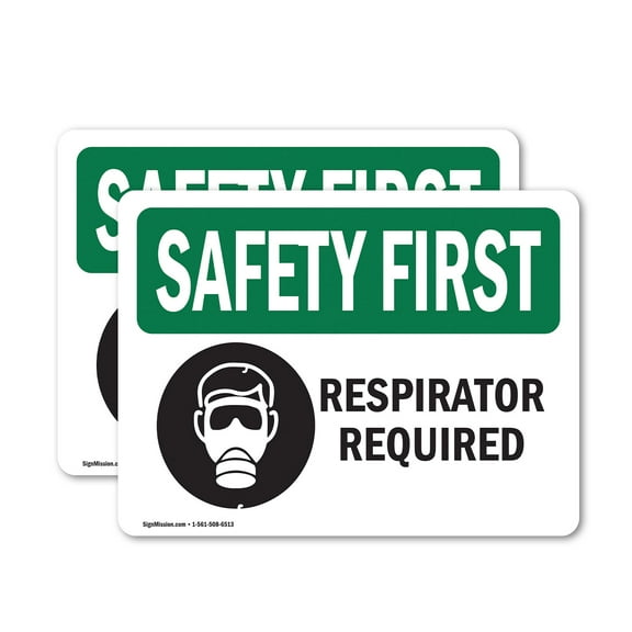 (2 Pack) Respirator Required With Symbol OSHA Safety First Sign