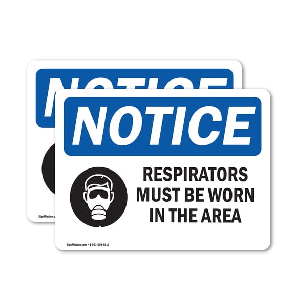 (2 Pack) Respirators Must Be Worn In This Area OSHA Notice Sign