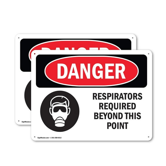 (2 Pack) Respirators Required Beyond This Point OSHA Danger Sign 14 Inch X 10 Inch Indoor / Outdoor Rust-Free Aluminum Metal Signs for Workplace, Workshop, and Construction Site, Made