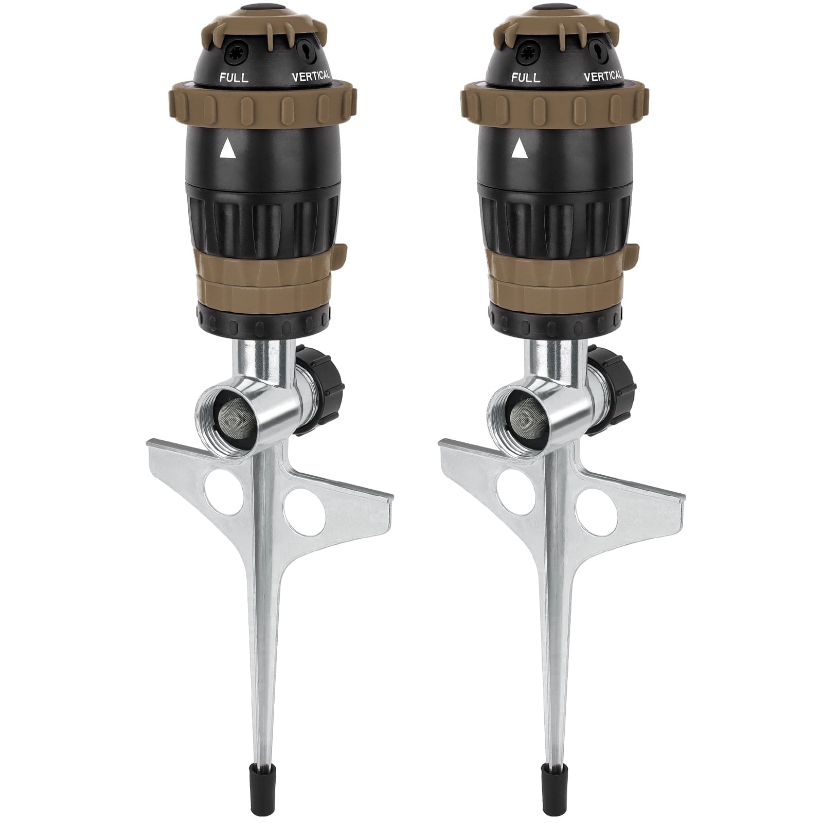 [2 Pack] Restmo Gear Drive Sprinkler with Metal Spike Base, 5-Pattern Heavy Duty Gardening Watering System, Multi-Adjustable Lawn Sprinkle for Garden Plant, Flower Bed and Large Yard Area, Brown