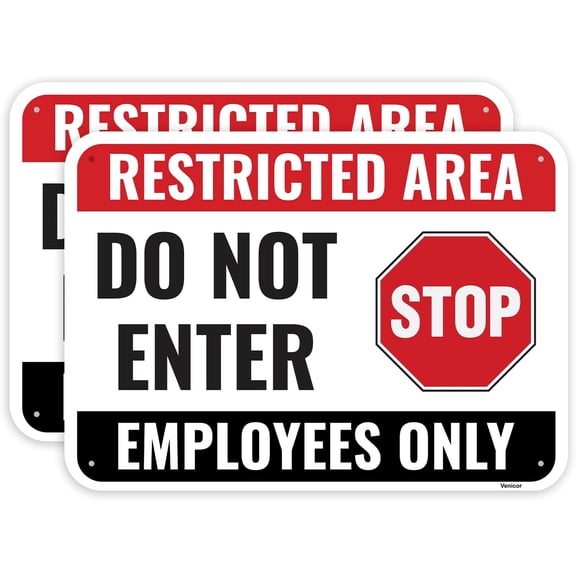 2 Pack Restricted Area Do Not Enter Employees Only Sign, 12 x 8 Inches - Aluminum - No Customers Beyond This Point Sign For Door/Without a frame