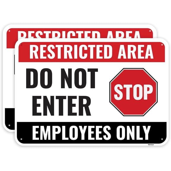 2-Pack Restricted Area Do Not Enter Employees Only Sign, 12 x 8 Inches - Aluminum - No Customers Beyond This Point Sign For Door