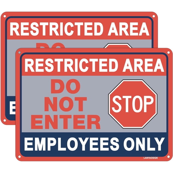 2 Pack Restricted Area Sign Employees Only Stop Do Not Enter Signs,12 x 8 Inches Metal Sturdy Free Rust Aluminum Sign,Weatherproof