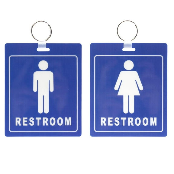 2 Pack - Restroom Pass Keychains (1 Men / 1 Women) Flexible/Heavy Duty Bathroom Tag with Key Chain Ring - Large Passes for Men's & Women's Bathrooms w Key Holder - Office, School by Specialist ID
