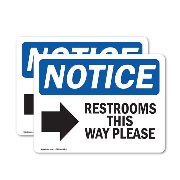 (2 Pack) Restrooms This Way Please [Right Sign