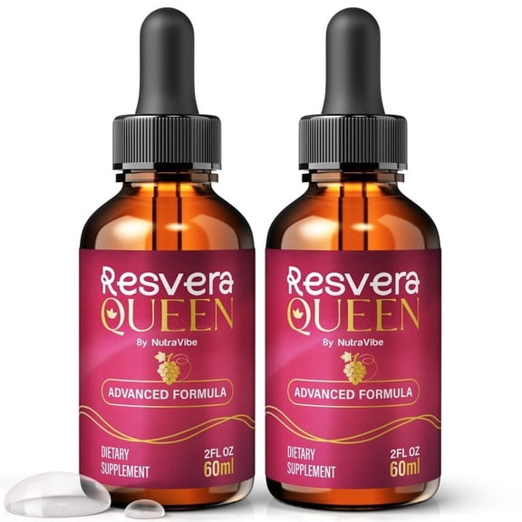 (2 Pack) Resvera Queen Drops  Daily Liquid Formula with a Clean, Natural Blend to Support Natural Flow, Balanced Levels & Healthy Circulation | Convenient for Consistent Use (60 Servings)