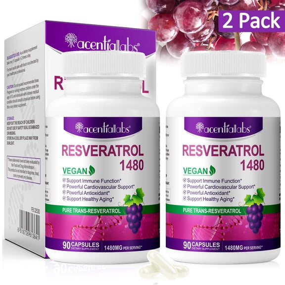 2 Pack Resveratrol 1480mg, Resveratrol Capsules, Powerful Antioxidan Formula, Anti-Aging, 90 Capsules