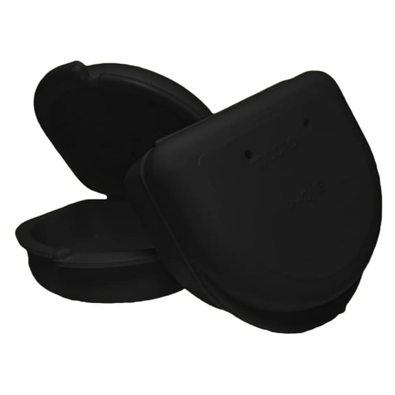 2 Pack of Retainer Cases (Available in Various Color Options); for Retainers, Dentures, Mouth Guards, and other Accessories. With Vent Holes and Write-on I.D. Area, Secure Snap Closure (Black)