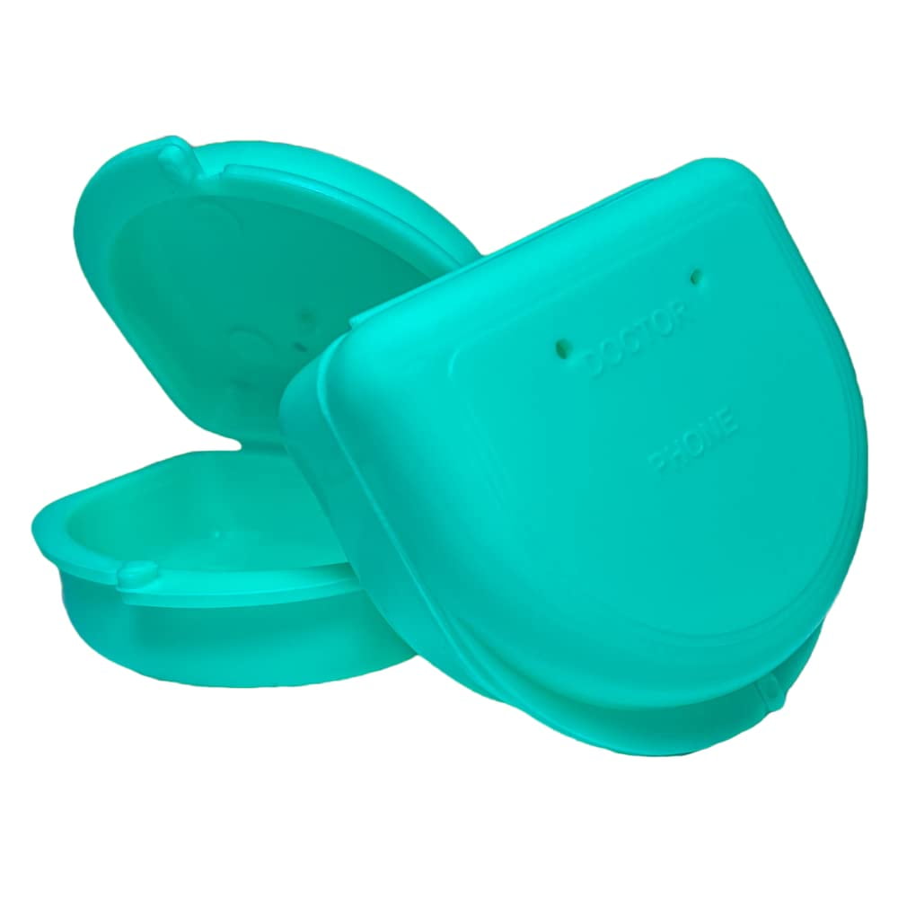 2 Pack of Retainer Cases (Available in Various Color Options); for Retainers, Dentures, Mouth Guards, and other Accessories. With Vent Holes and Write-on I.D. Area, Secure Snap Closure (Aqua)