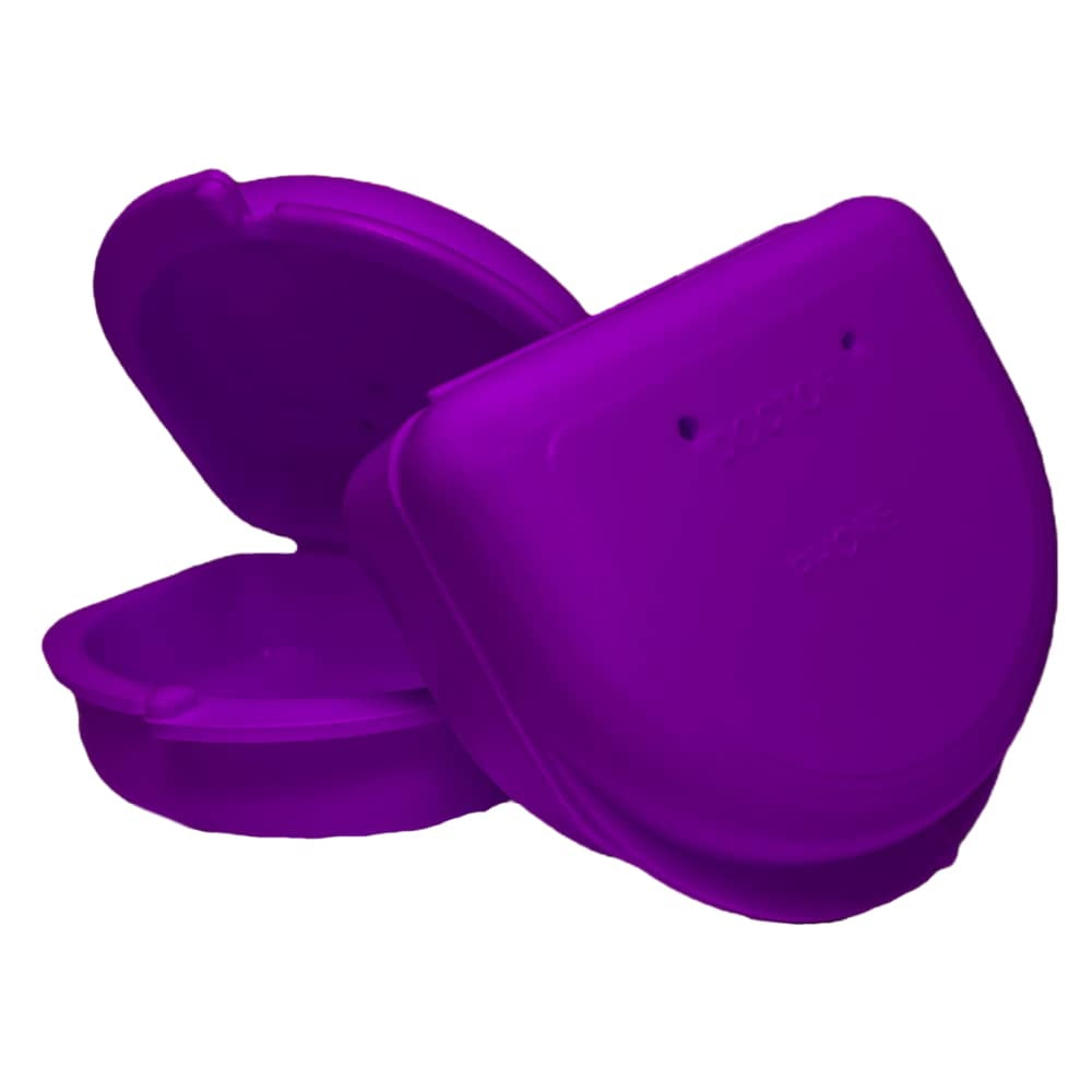 2 Pack of Retainer Cases (Available in Various Color Options); for Retainers, Dentures, Mouth Guards, and other Accessories. With Vent Holes and Write-on I.D. Area, Secure Snap Closure (Purple)