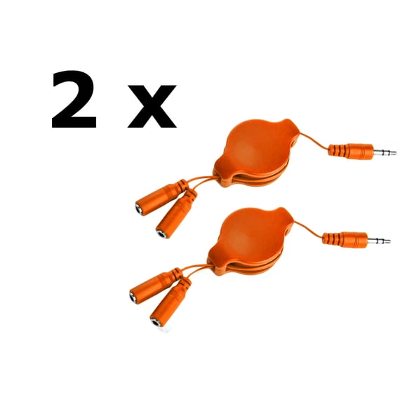 2-Pack Retractable 3.5mm Headphone Splitter – 3.2ft Male to Dual Female Audio Y Cable – Tangle-Free, Portable, Universal Compatibility