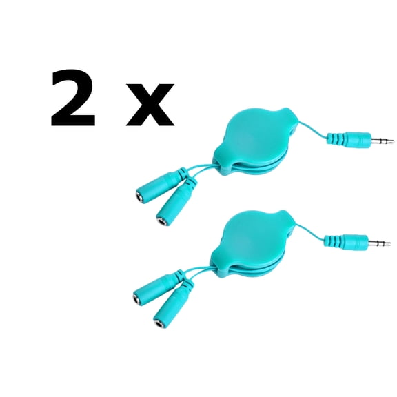 2-Pack Retractable 3.5mm Headphone Splitter – 3.2ft Male to Dual Female Audio Y Cable – Tangle-Free, Portable, Universal Compatibility