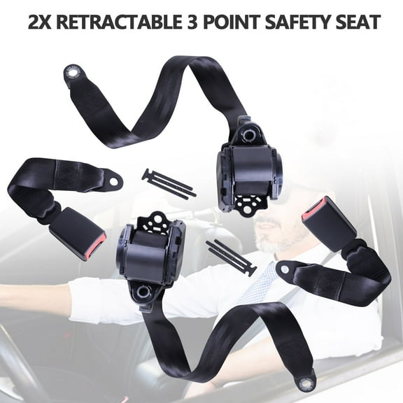 2 Pack Retractable Adjustable 3 Point Harness Safety Seat Belt for car truck Black