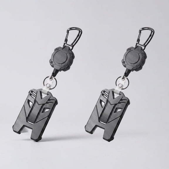 2-Pack Retractable Badge Holder, Heavy Duty Carabiner Clip Keychain Badge Reel, Tactical ID Card Key Holder, Black