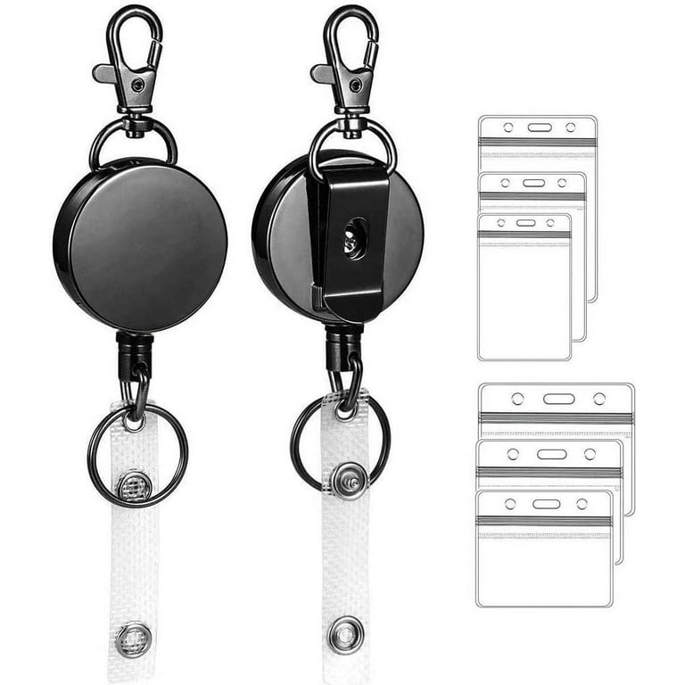 2 Pack Heavy Duty Retractable Badge Holder Reel Will Well Metal ID Badge Holder with Belt Clip Key Ring for Name Card Keychain [All Metal Casing