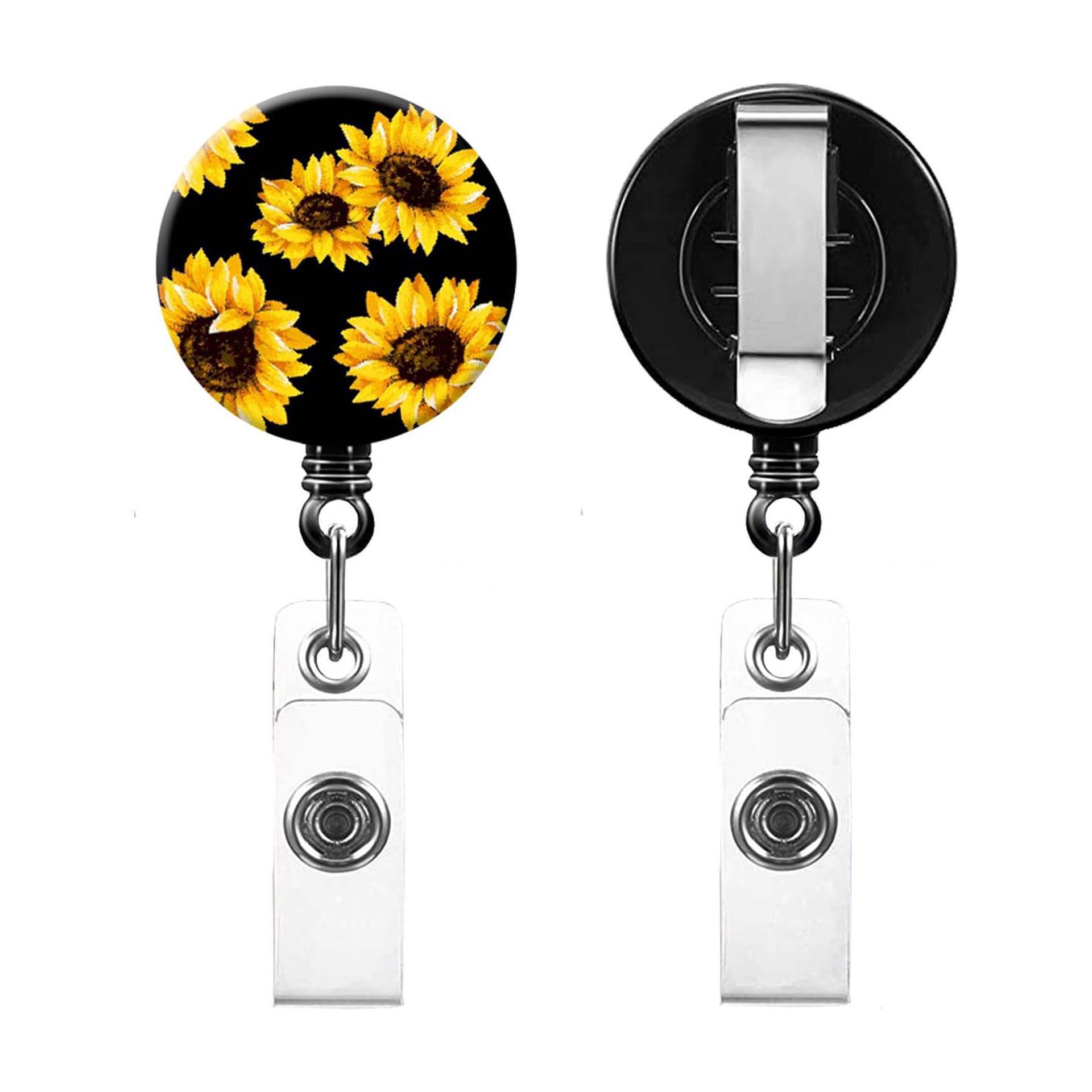2-Pack Peony Flower Badge Reels - Retractable ID Holder For Teachers, Nurses, Office Workers, 27.6" Cord 3 thumbnail image