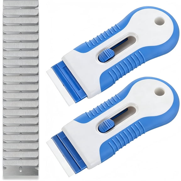 2 Pack Retractable Blue Razor Blade Scraper with 40 Extra Replacement Blades