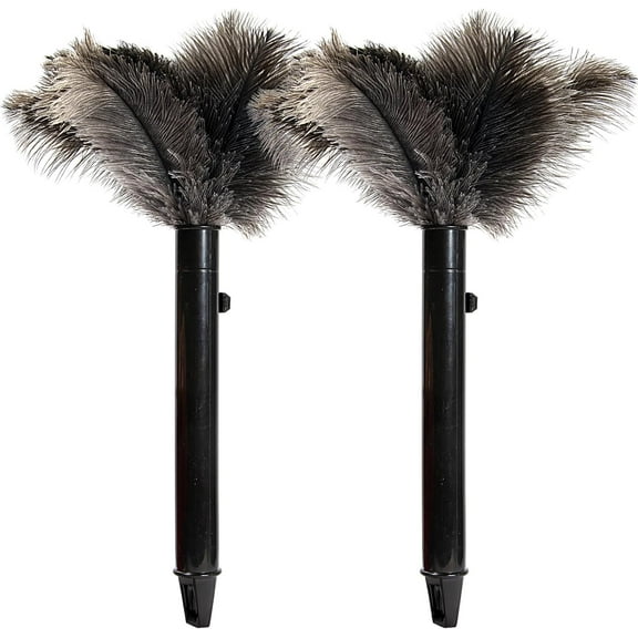 2 Pack Retractable Feather Duster - Genuine Ostrich Feathers, Fluffy and Natural Feather Duster Anti-Static,Reusable Eco-Friendly Handheld Cleaning for Keyboard/Home,Car,Office(10 to 15 Inches)