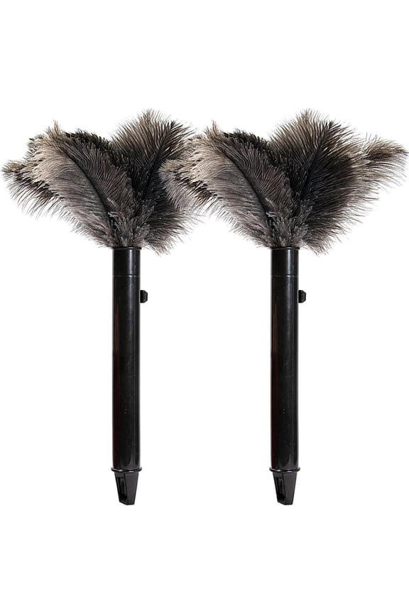 2 Pack Retractable Feather Duster - Genuine Ostrich Feathers, Fluffy and Natural Feather Duster Anti-Static,Reusable Eco-Friendly Handheld Cleaning for Keyboard/Home,Car,Office(10 to 15 Inches)