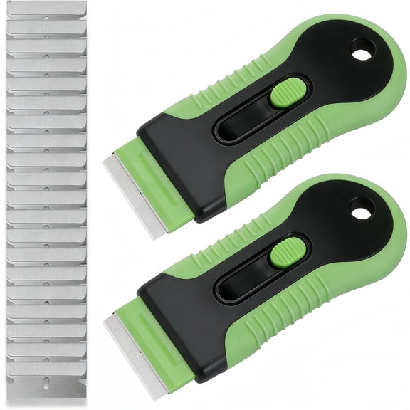 2 Pack Retractable Green Razor Blade Scraper with 40 Extra Replacement Blades