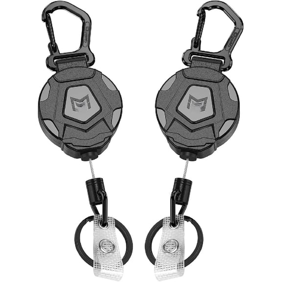 2-Pack Retractable Keychain, Heavy Duty Carabiner Badge Holder, Tactical ID Badge Reel Key Chain with 31.5” Steel Retractable Cord, 8.0 oz