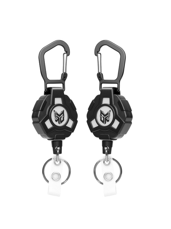 2-Pack Retractable Keychain, Heavy Duty Carabiner Badge Holder, Tactical ID Badge Reel Key Chain with 31.5” Steel Retractable Cord, 8.0 oz