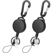 2 Pack Retractable Keychain Heavy Duty Retractable Badge Reel Carabiner with 30  Retractable Cord, Black