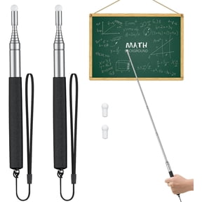 2 Pack Retractable Teacher Pointer Stick for Classroom Telescopic Whiteboard Pointer with Lanyards & Replacement Felt Heads Extendable Pointer for Teacher Coach Presenter Guide, up to 39.3"