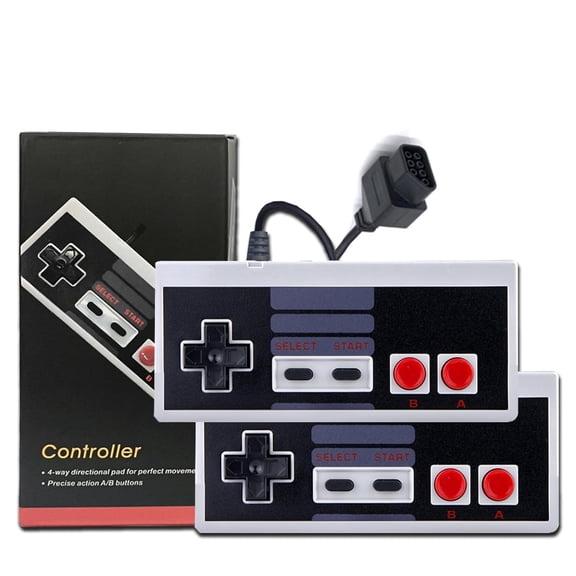 2-Pack Retro 7-Pin Controllers for 8-Bit Entertainment Systems, Classic Plug-and-Play Gamepads, Comfortable Grip, Replacement
