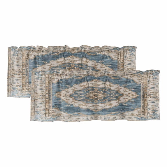 2 Pack Retro Art Valance for Window Brown Blue National Art Bohemia Style Abstract Kitchen Valance Rod Pocket Short Curtain Topper Decorative Window Treatment for Living Room Bedroom 60"x18"