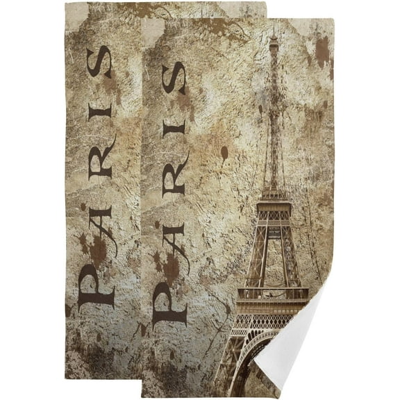 2 Pack Retro Eiffel Tower Hand Towels for Bathroom,Soft Absorbent Decorative Vintage Romantic French European Paris Theme Guest Face Bathroom Towels,Quick Dry Brown Kitchen Towels 14"x28"