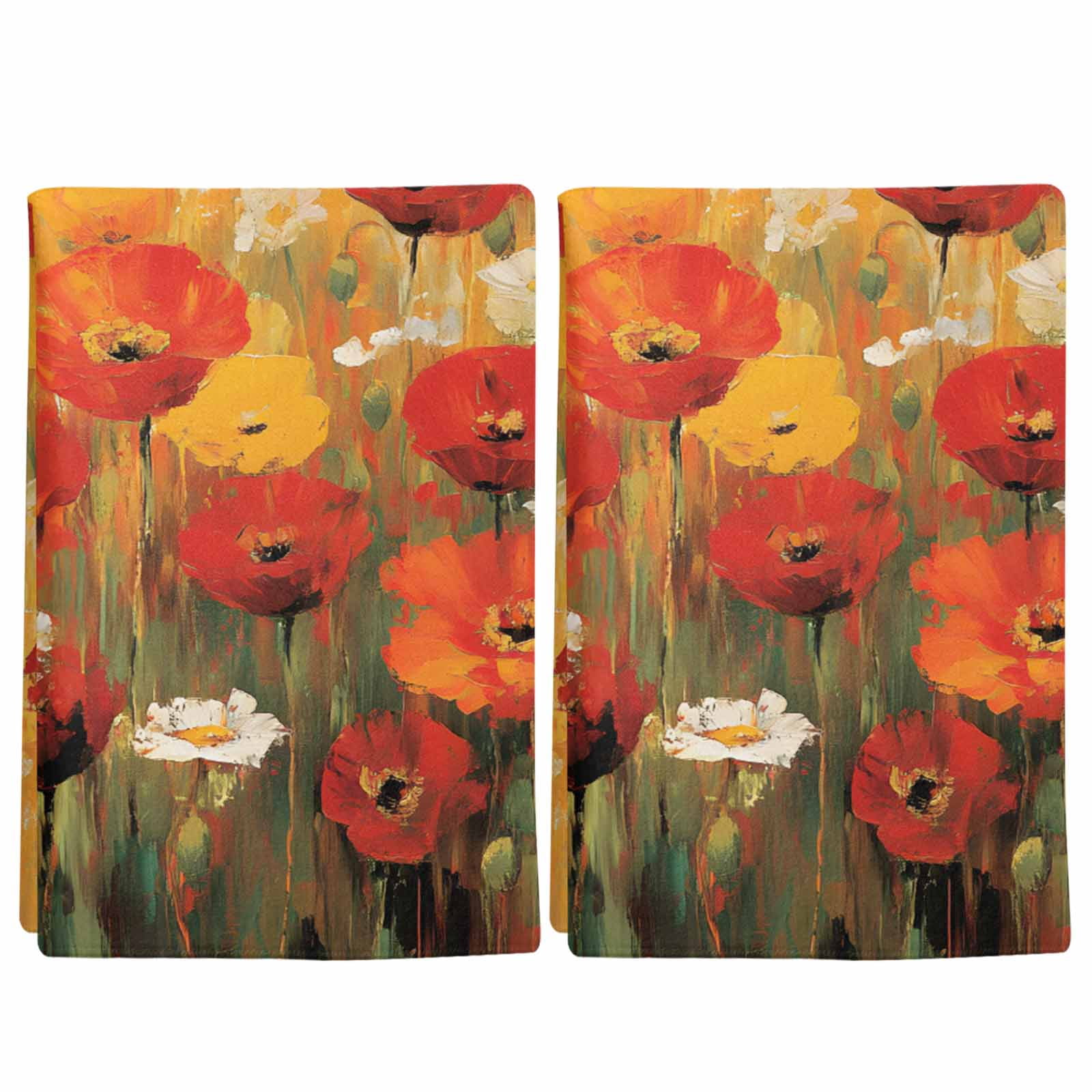 2 Pack Retro Floral Kitchen Towels Red White Poppy Flowers Lawn Oil ...