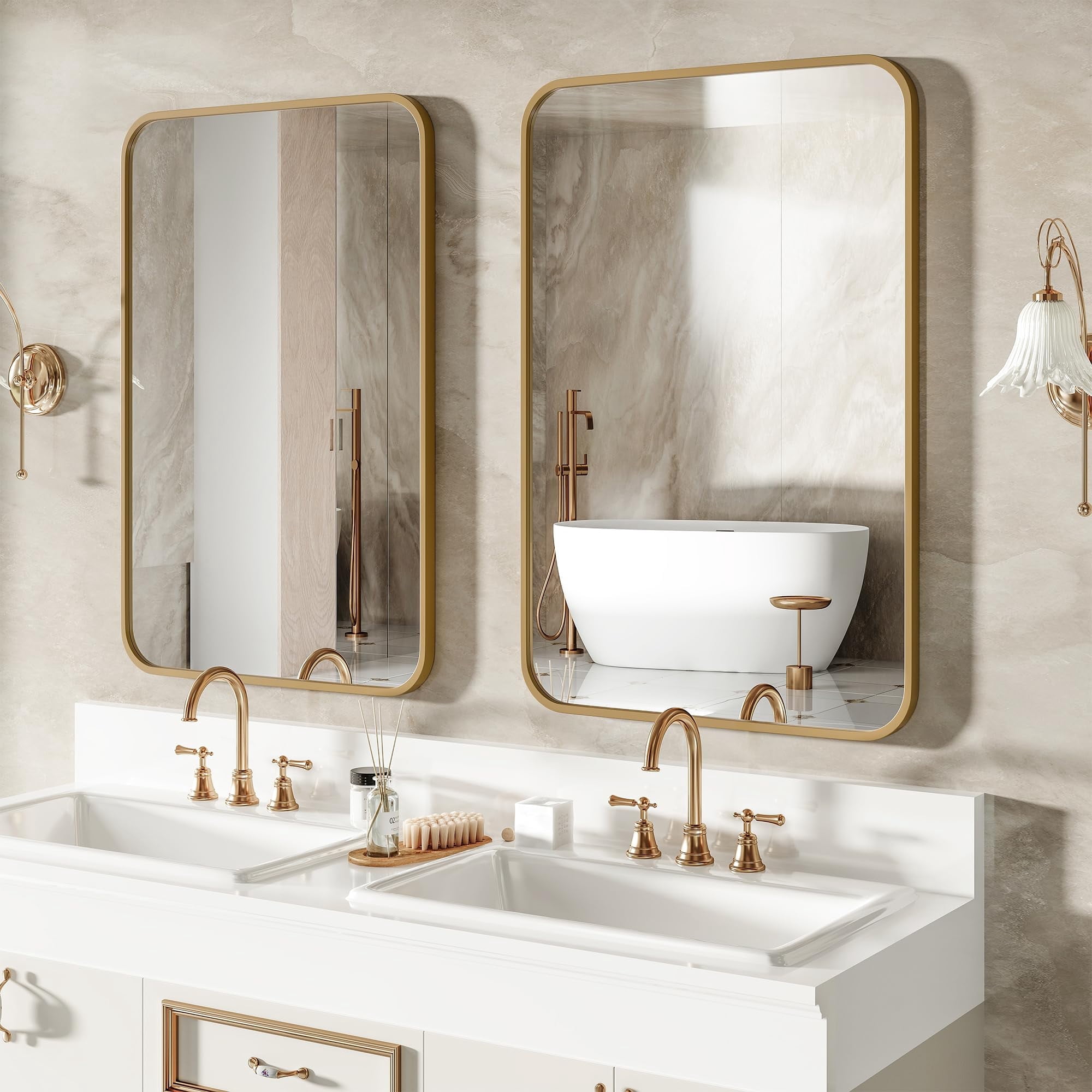 2-Pack Retro Gold Bathroom Mirror for Over Sink, 24"x36" Rectangular ...