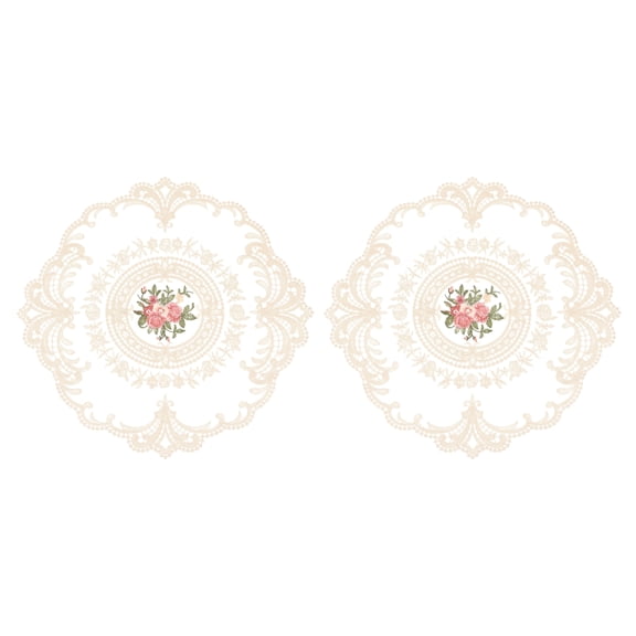 2 Pack Retro Lace Placemats Crochet Cup Vase Table Mat, Apricot
