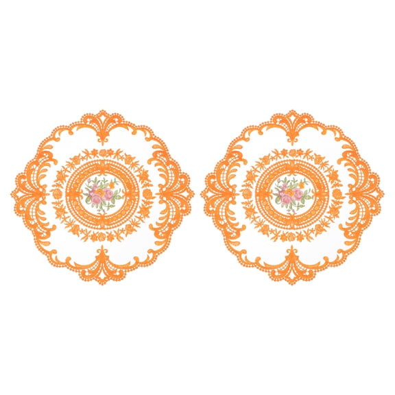 2 Pack Retro Lace Placemats Crochet Cup Vase Table Mat, Orange