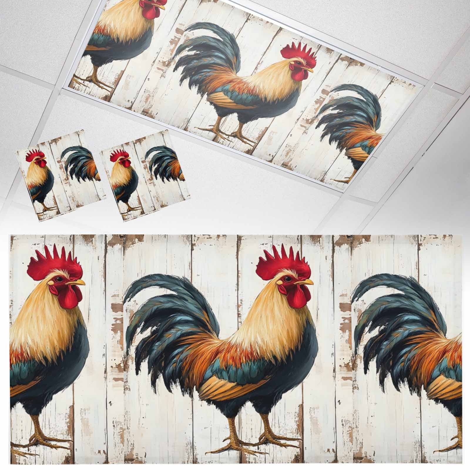 2 Pack Retro Rooster Fluorescent Light Covers for Ceiling Lights ...