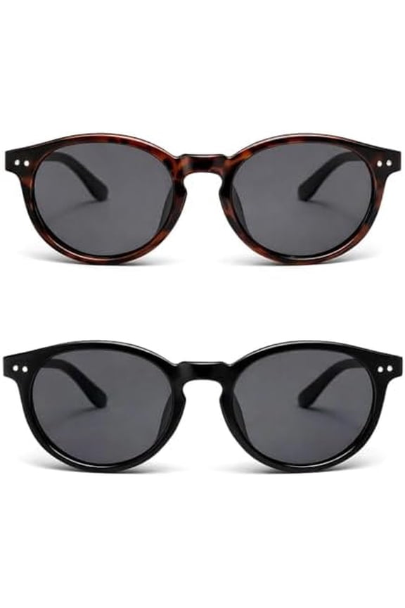 2 Pack Retro Round Sunglasses for Women Men, Vintage Small Frame Fashion UV400 Sun Glasses