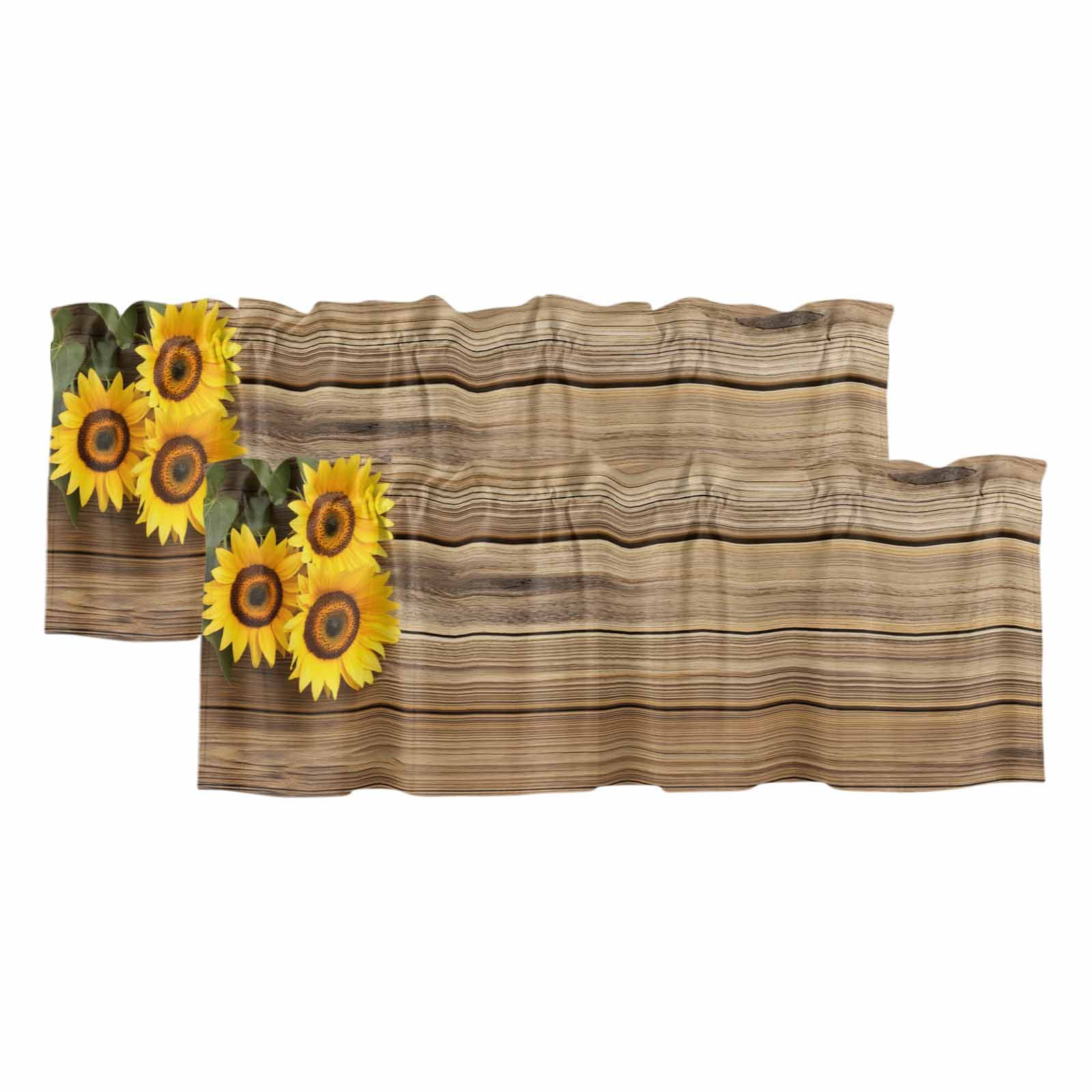 2 Pack Retro Valance for Window Sunflowers Rustic Wood Grain Texture ...