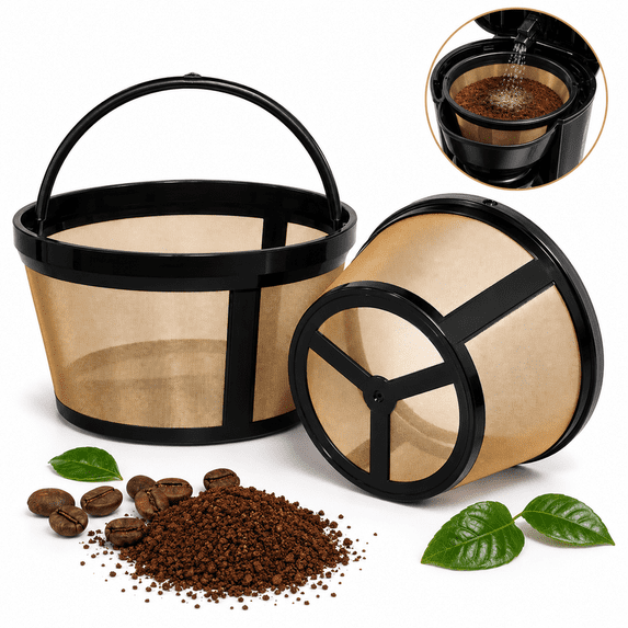 2 Pack Reusable 4-5 Cup Coffee Filter Basket for Mr. Coffee,Black & Decker Makers Stainless Steel Permanent Replacement, BPA-Free & Dishwasher Safe
