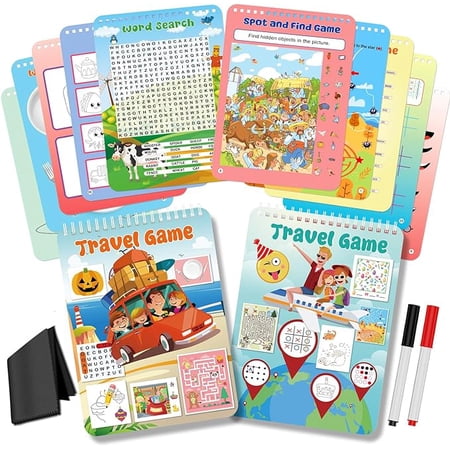 2 Pack Reusable Activity Game for Kids Ages 4-8, 8-12,Travel Games Include 56 Different Game,1-2 Players,Toy & Learning Tool for Road Trip Airplane Activity