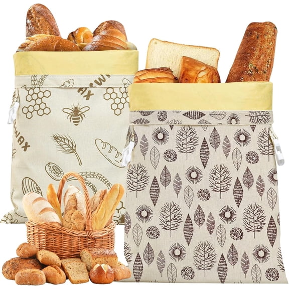2 Pack Reusable Beeswax Storage Bags Sourdough Bread Bags for Homemade Organic Cotton Waxed Food Bags for Freezer & Refrigerator Safe, Eco-Friendly Reusable Wraps to Keep Baked Goods Fresh Longer