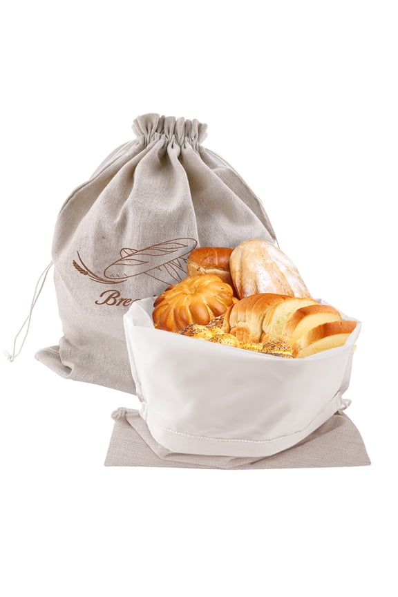 2 Pack Reusable Bread Bag, Linen Bread Storage Bag Container with TPU Liner & Drawstring, Plastic Liner Bread Keepers for Homemade Sourdough Baking Supplies (15.7" x 11.8")
