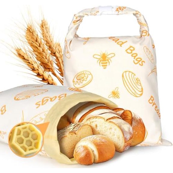 2-Pack Reusable Bread Bags for Homemade Bread,Beeswax Bread Bags for Sourdough,Bread Bag Reusable,Cotton Food Storage Cloth Bag Keeps Fresh Longer,XL 17"12"$$Home Decor, Kitchen, & Other