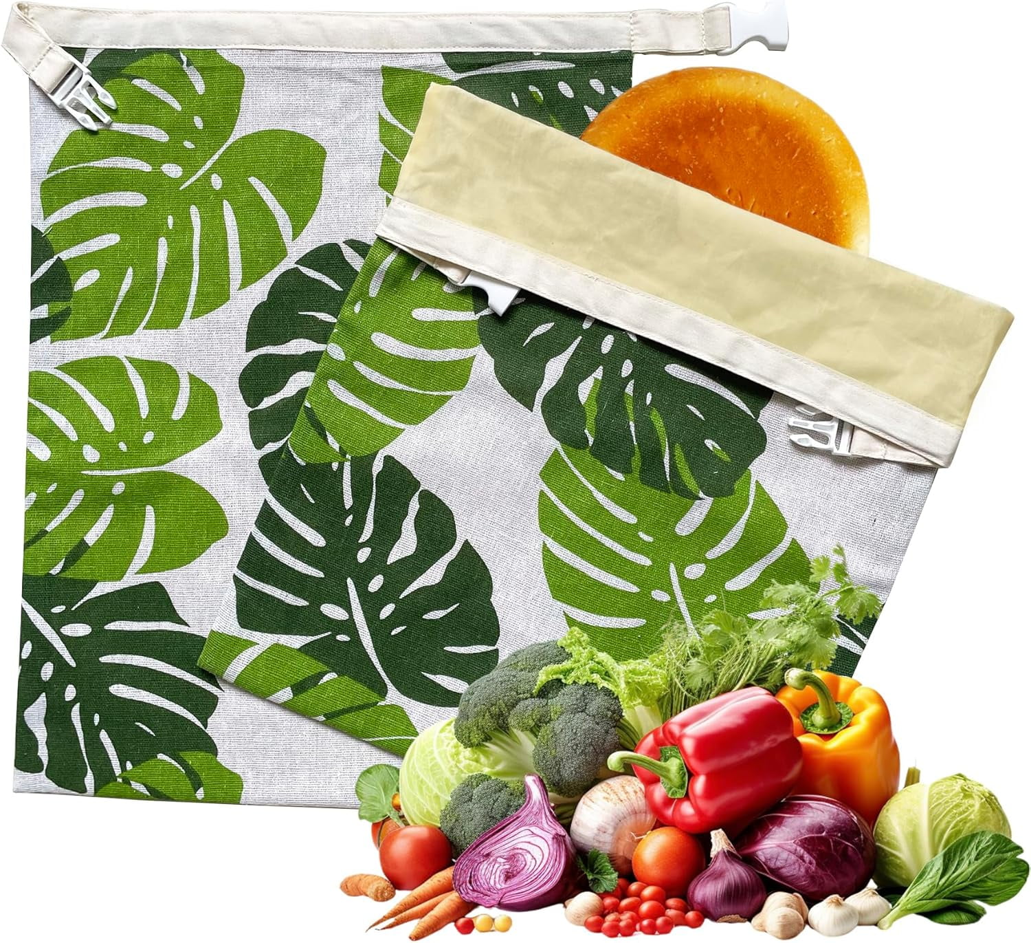Reusable Beeswax Bread Bags (Pack Of 2) - Cotton Lined With Beeswax, 13x17 Inches, For Homemade Sourdough & Bread Storage