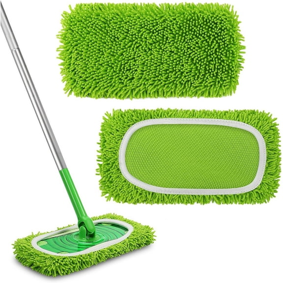 2 Pack Reusable Dry Sweeping Cloths Microfiber Wet Mop Pads Compatible with Swwiffer Sweper Mop,Wet and Dry Flat Mop Pads Cover