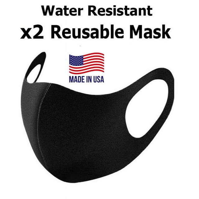 (2 Pack) Reusable Face Covering Mask Washable Polyester Water Resistant