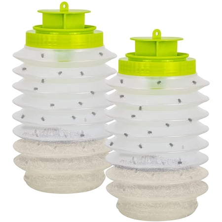 2 Pack Reusable Fly Traps Outdoor, Effective Fly Catcher, Fly Trap with attractant, Non-Toxic Fly Killer, Hanging Fly Trap for Garden, Horse Barns, Ranches (Foldable)