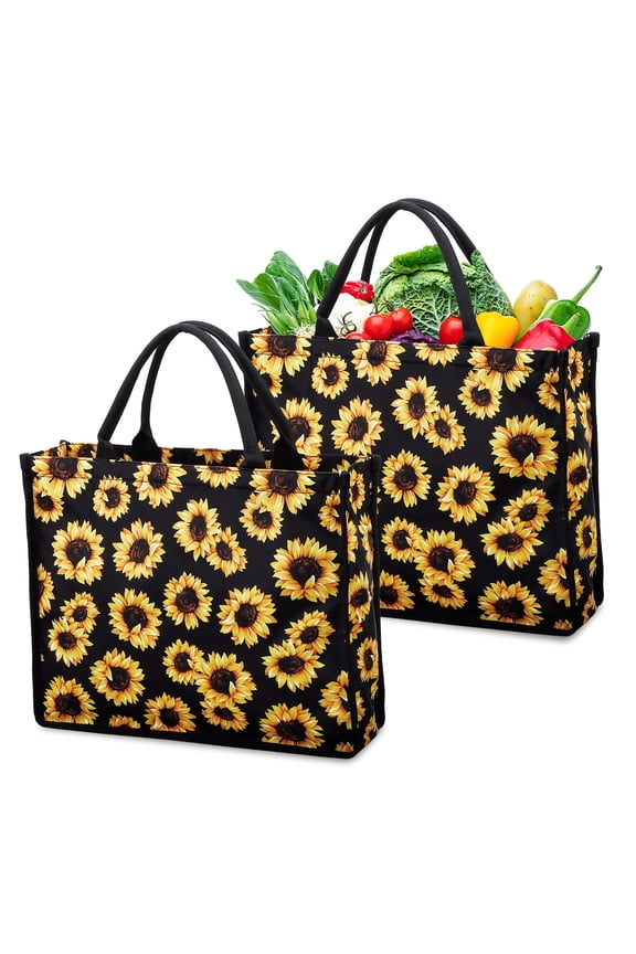 2 Pack Reusable Grocery Bags, Heavy-Duty Shopping Bags with Sturdy Handles,Foldable Organizer, Shopping Bags for Groceries, Market, Car Trunk, Multi-Purpose