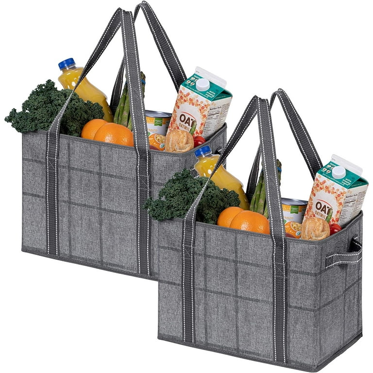 2 Pack Reusable Grocery Bags Sturdy Box Shaped Utility Totes with Hard Bottom Avoid Spills and Keep Groceries Organized Multiple Carrying