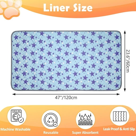 2 Pack Reusable Guinea  Cage Liners, 47" x 24" Washable Pee Pads,  Absorbent Waterproof Anti Slip Mat for Rabbit Hamster Small Animals - Blue